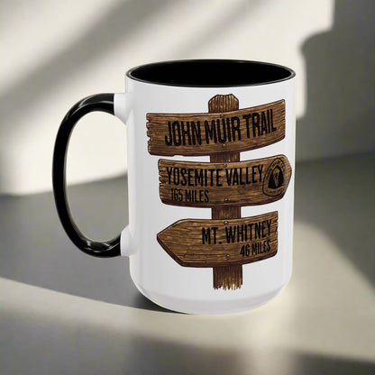 John Muir Trail Accent Coffee Mug 11oz 15oz National Scenic JMT Wood Mile Sign Printify