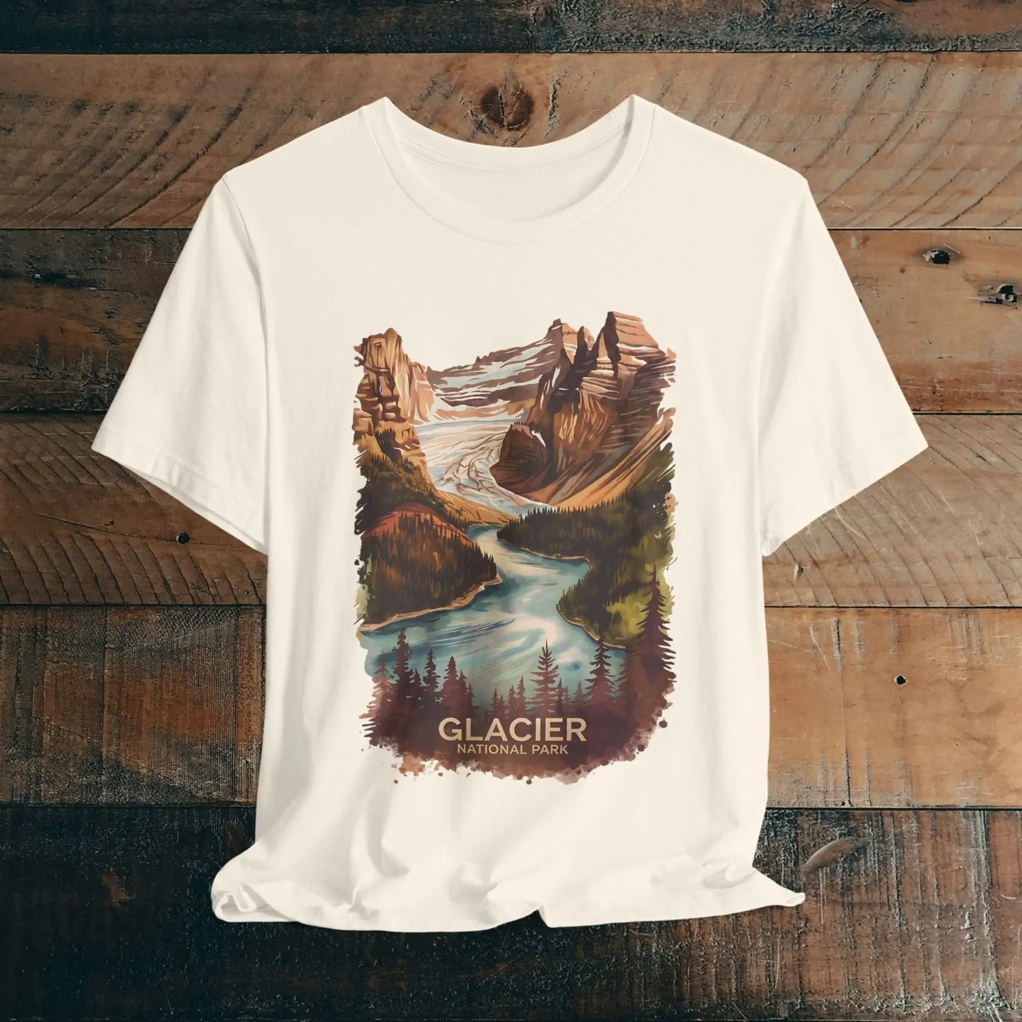 Glacier National Park Unisex Fit Soft T-Shirt  Fall Colors Watercolor Style - Park Service Apparel