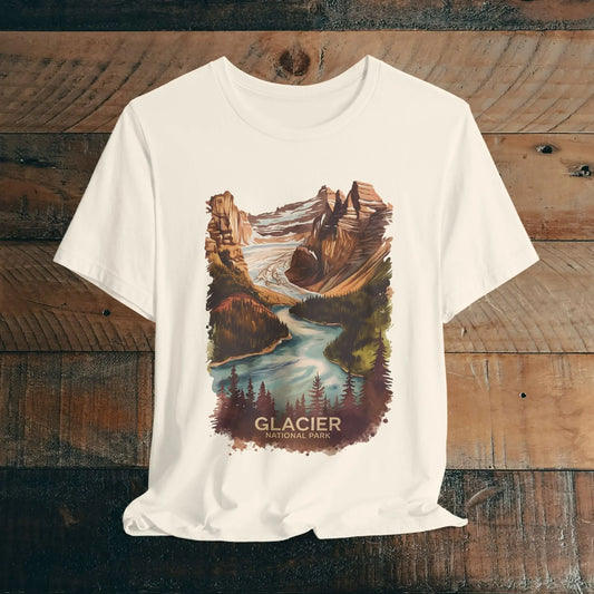 Glacier National Park Unisex Fit Soft T-Shirt  Fall Colors Watercolor Style - Park Service Apparel