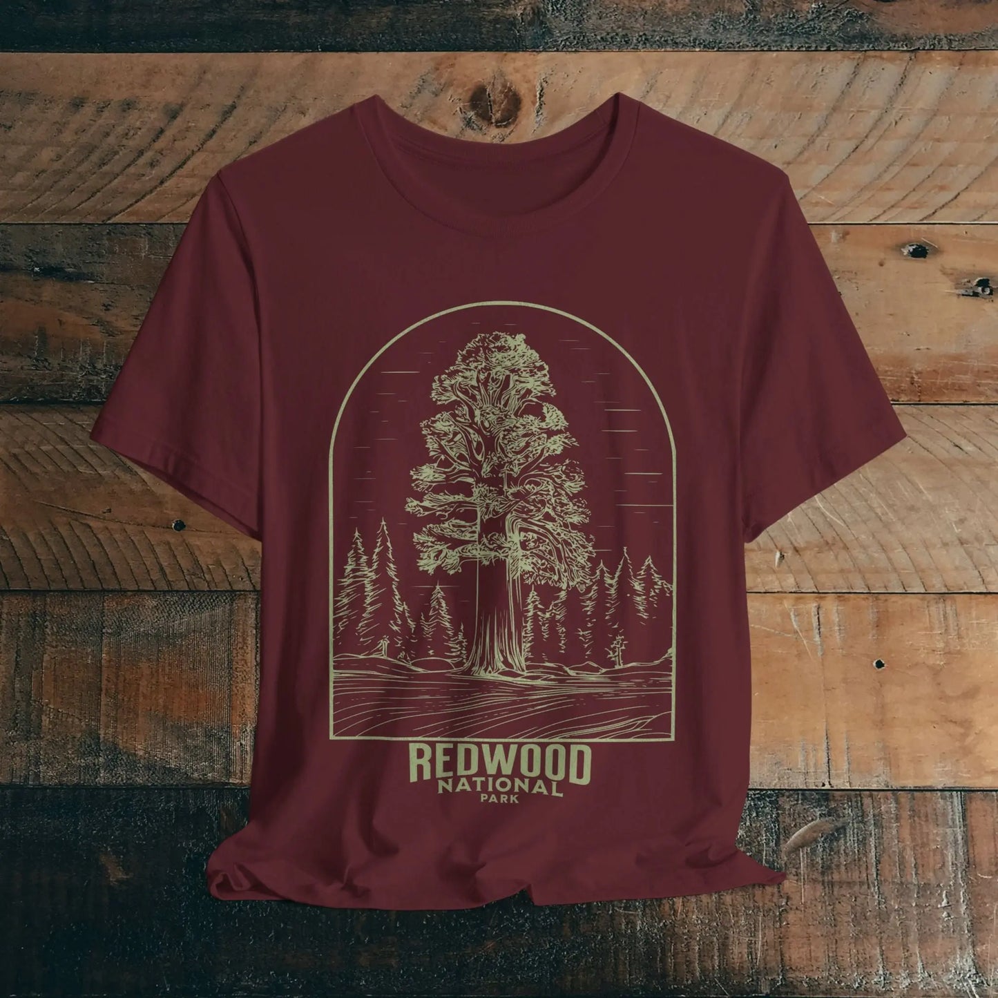 Redwood National Park Unisex Fit Soft T-Shirt Big Tree Line Art - Park Service Apparel