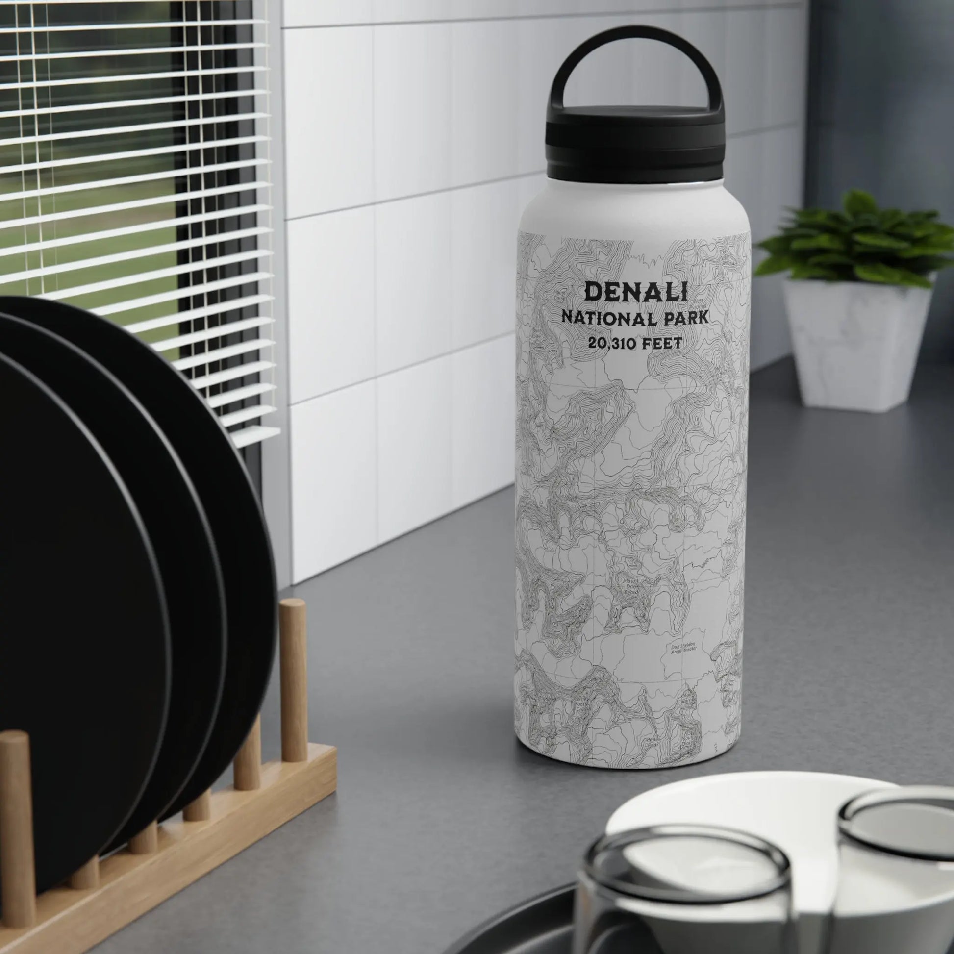 Denali National Park Topographic Stainless Steel Water Bottle Handle Lid Alaska 20,310 Ft. - Park Service Apparel