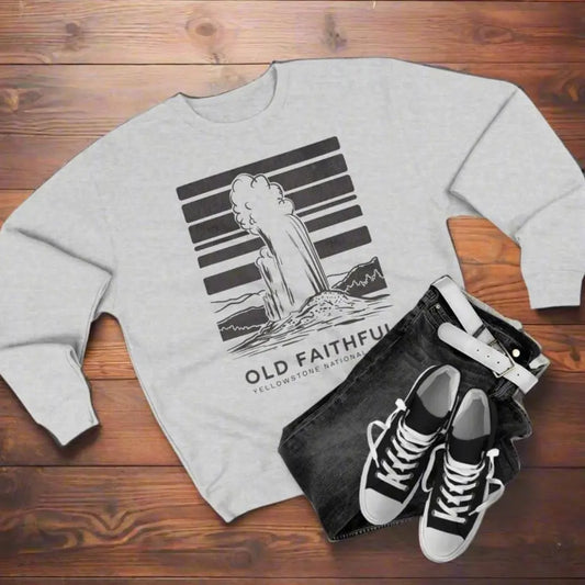 Yellowstone National Park Old Faithful Unisex Fit Crewneck Sweatshirt Wood Sign Lake View - Park Service Apparel