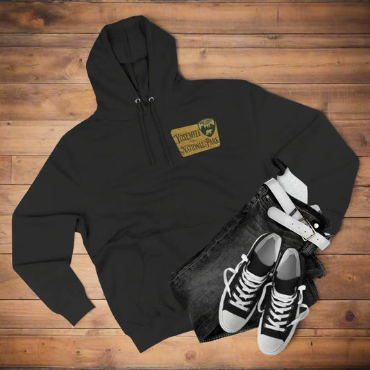 Hike Yosemite National Park Unisex Fit Fleece Hoodie Wooden Mountain Sign - Park Service Apparel