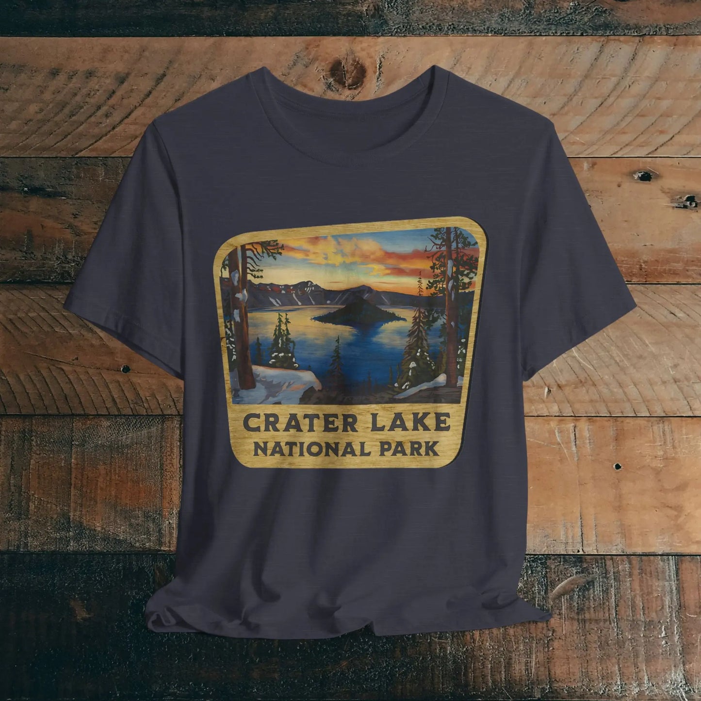 Crater Lake National Park Unisex Fit Short Sleeve T-Shirt Wood Sign - Park Service Apparel