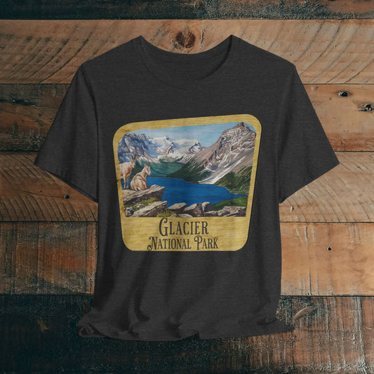 Glacier National Park Unisex Fit Short Sleeve T-Shirt Wood Sign - Park Service Apparel