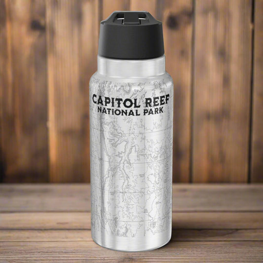Capitol Reef National Park Topographic Insulated Water Bottle Tumbler 32oz Real USGS Topo Map