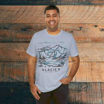 Glacier National Park Unisex Fit Soft T-Shirt Watercolor Line Art - Park Service Apparel