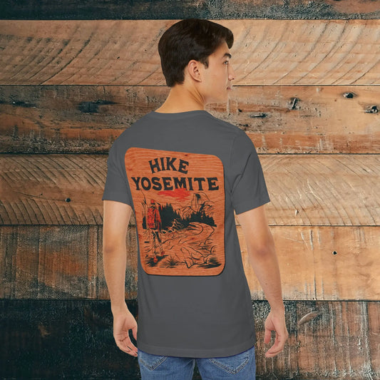 Hike Yosemite National Park Unisex Soft T-Shirt Back Print Rustic Wood Sign - Park Service Apparel