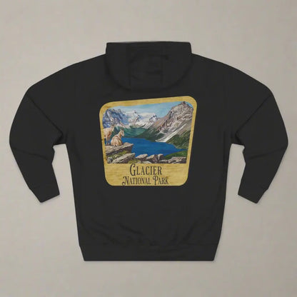 Glacier National Park Unisex Fit Fleece Hoodie Scenic Mountain Goat View Graphic Wooden Sign - Park Service Apparel