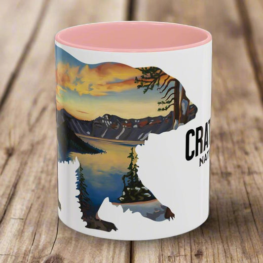 Crater Lake Accent Coffee Mug 11oz 15oz National Park Oregon Blue Black Pink Red Outdoor Inspired Printify