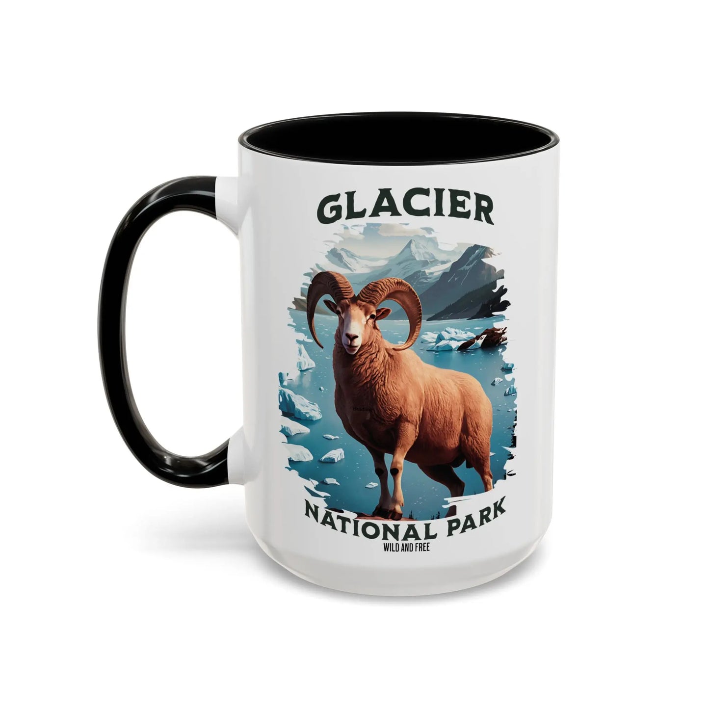 Glacier National Park Big Horned Sheep Accent Coffee Mug 11oz 15oz Blue Black Pink Red - Park Service Apparel