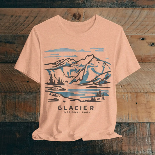 Glacier National Park Unisex Fit Soft T-Shirt Watercolor Line Art - Park Service Apparel