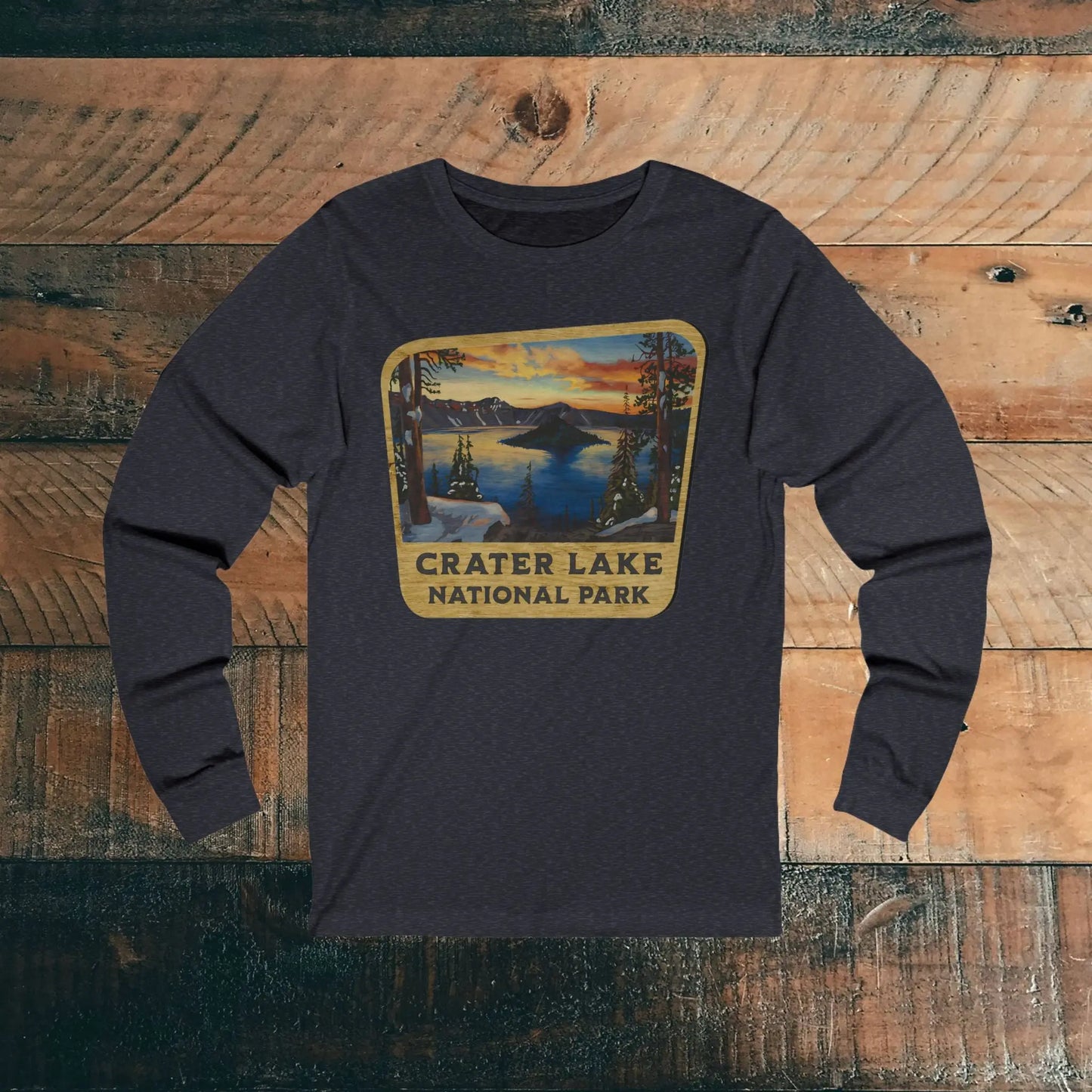 Crater Lake National Park Unisex Fit Long Sleeve T-shirt Wood Sign Graphic - Park Service Apparel