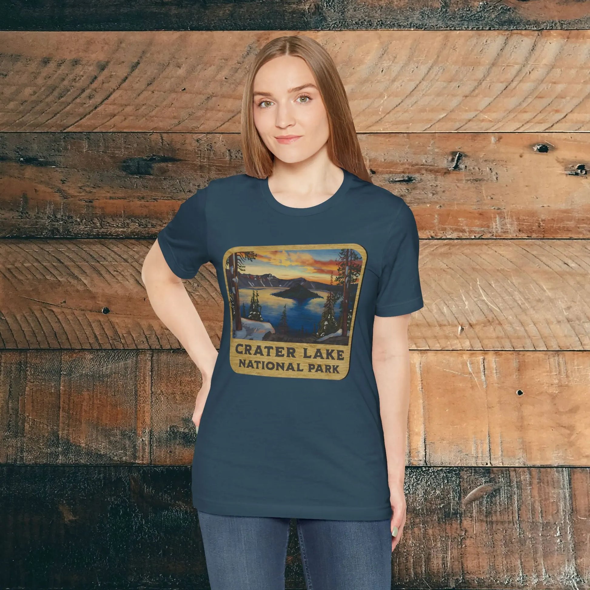 Crater Lake National Park Unisex Fit Short Sleeve T-Shirt Wood Sign - Park Service Apparel