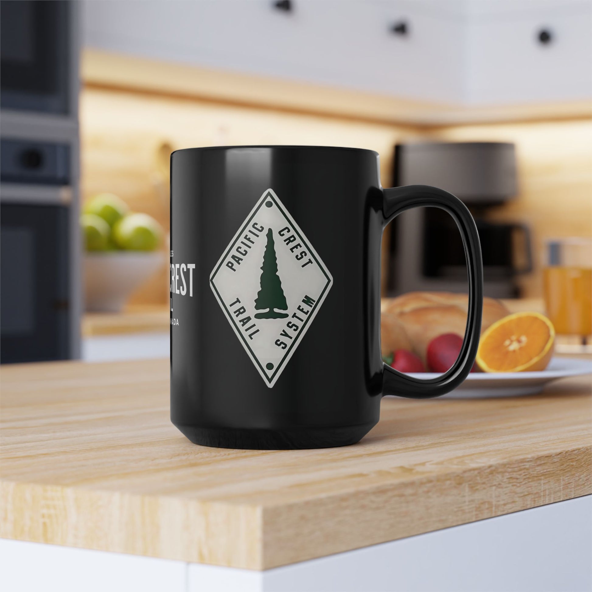 Pacific Crest Trail Classic Marker Black Mug 11oz, 15oz PCT Mexico to Canada Map Hiking Hike Inspired Drinkware Printify