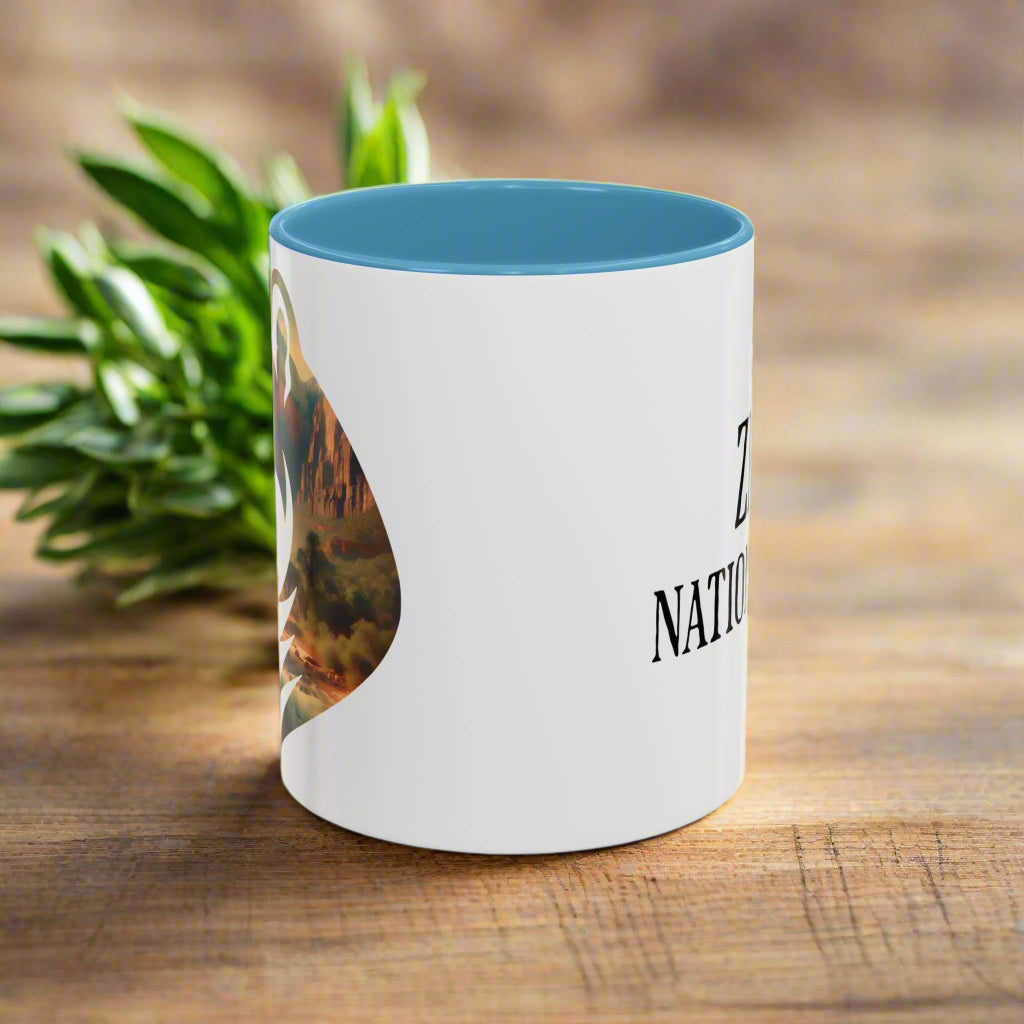 Zion National Park Mountain Lion Colored Coffee Mug 11oz 15oz Utah Canyon Coffee Cup Light Blue, Navy, Black, Pink, Red Printify