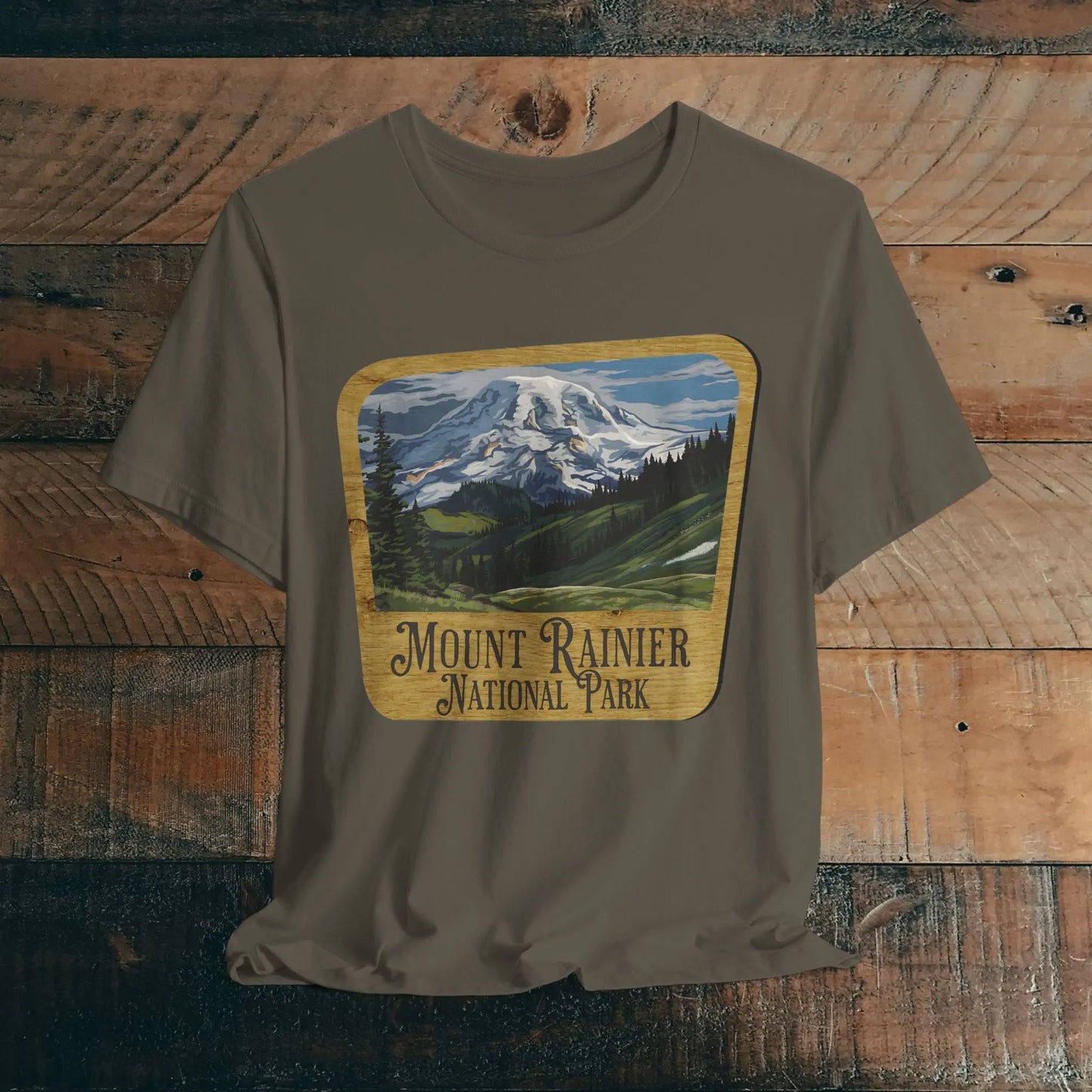 Mount Rainier National Park Unisex Fit Short Sleeve T-Shirt Wood Sign - Park Service Apparel
