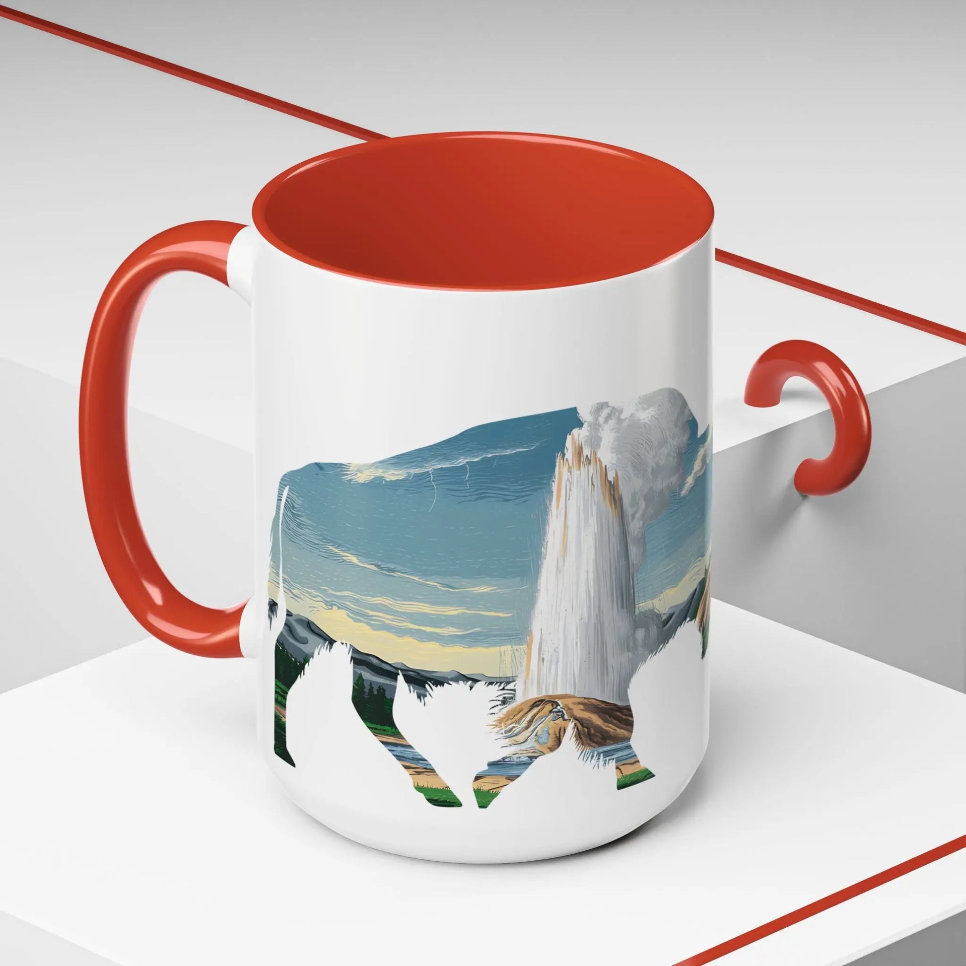 Yellowstone National Park Buffalo old Faithful Geyser Accent Coffee Mug 11oz 15oz Blue Black Pink Red - Park Service Apparel