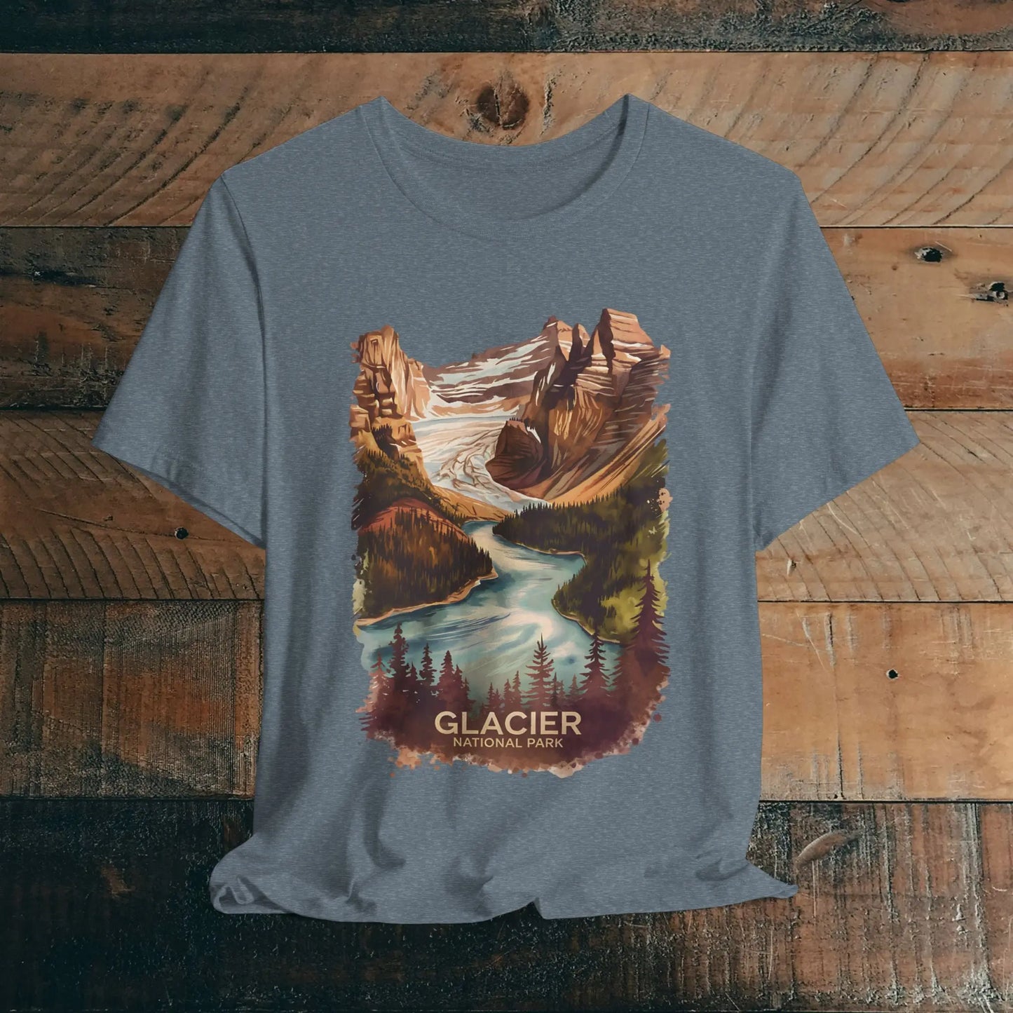 Glacier National Park Unisex Fit Soft T-Shirt  Fall Colors Watercolor Style - Park Service Apparel