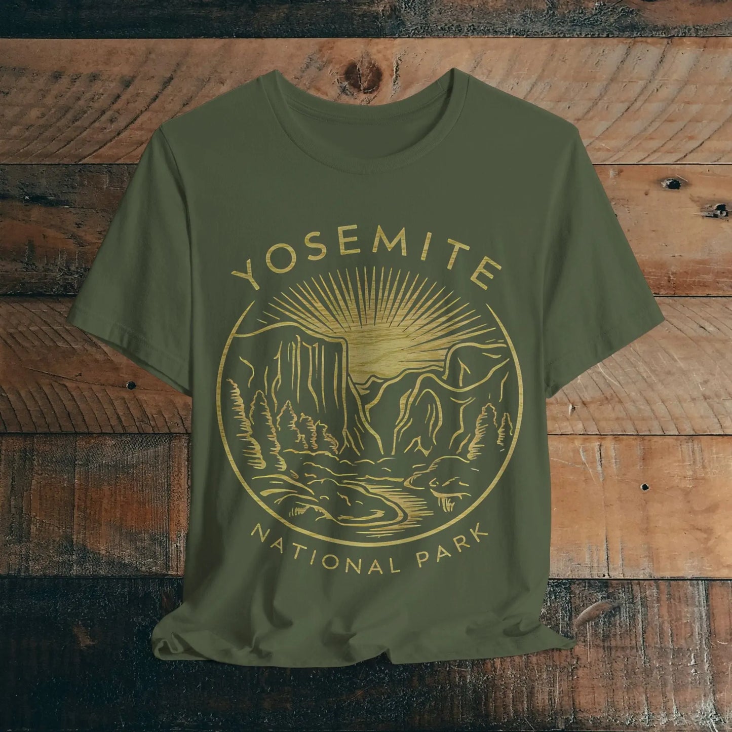 Yosemite National Park Valley Outline Art Unisex Fit Soft T-Shirt Wood Pattern - Park Service Apparel