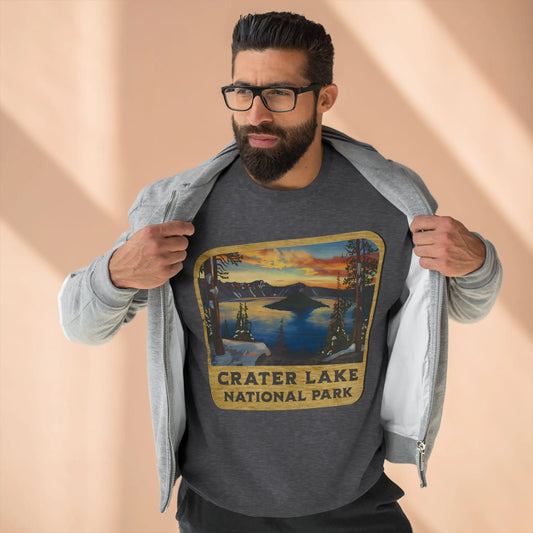 Crater Lake National Park Unisex Fit Crewneck Sweatshirt Wood Sign Lake View - Park Service Apparel