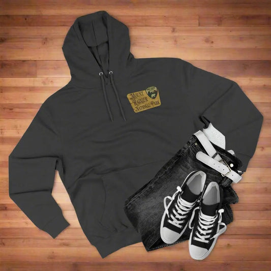 Mount Rainier National Park Fleece Hoodie Unisex Fit Scenic Wooden Mountain Sign - Park Service Apparel
