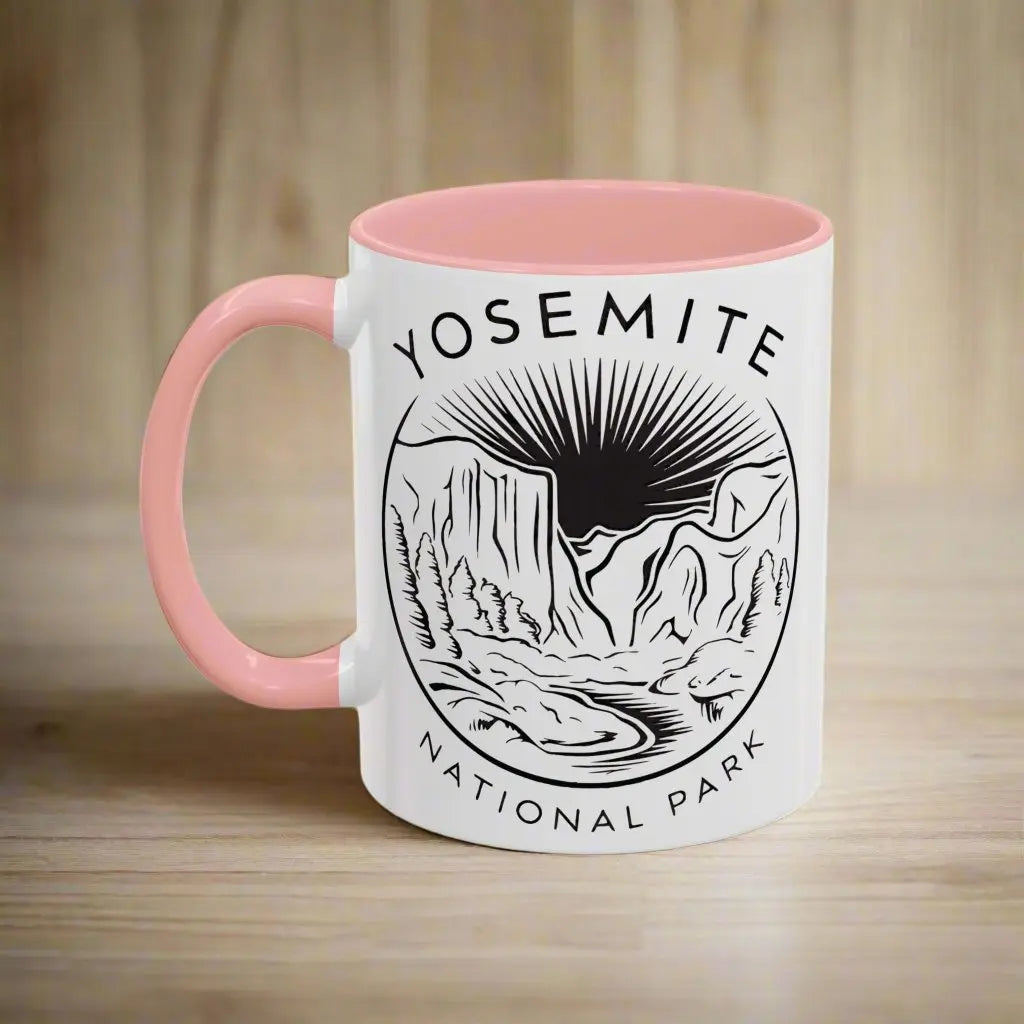 Yosemite National Park Line Art Accent Coffee Mug 11oz 15oz Blue Black Pink Red - Park Service Apparel
