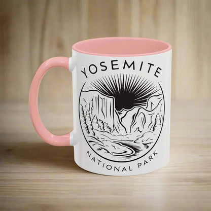 Yosemite National Park Line Art Accent Coffee Mug 11oz 15oz Blue Black Pink Red - Park Service Apparel