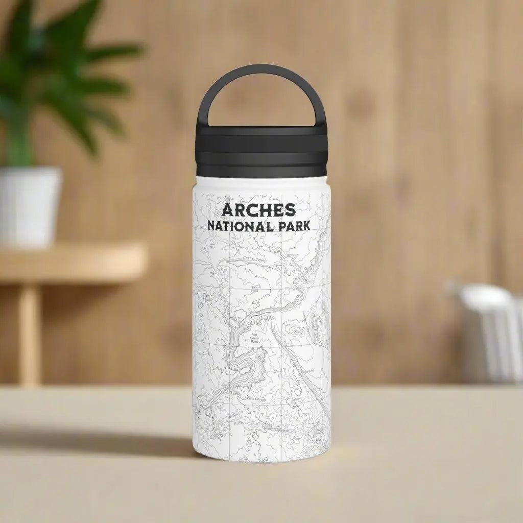 Arches National Park Topographic Stainless Steel Water Bottle Handle Lid Moab Utah Outdoors On the Go Tumbler - Park Service Apparel