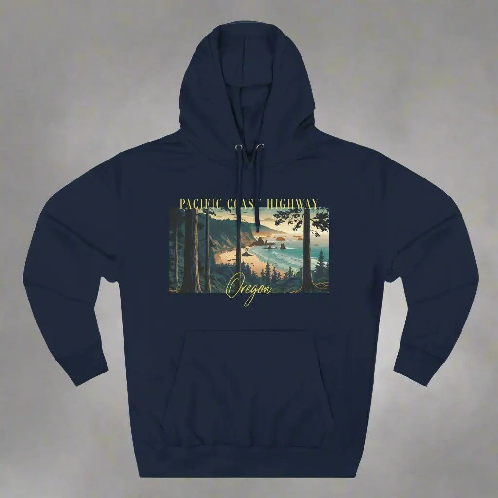 Pacific Coast Highway Oregon Shore Large Print Unisex Fit Fleece Hoodie Dark Colors - Park Service Apparel