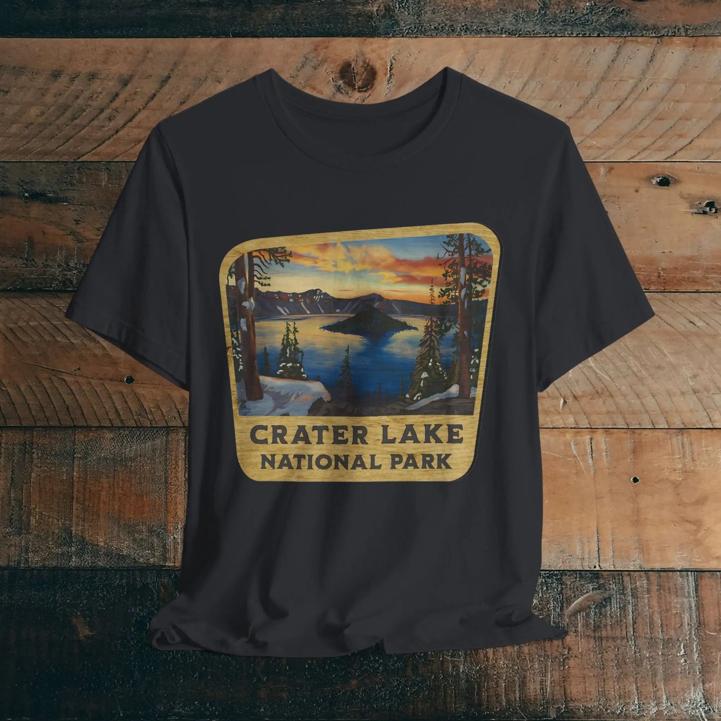 Crater Lake National Park Unisex Fit Short Sleeve T-Shirt Wood Sign - Park Service Apparel