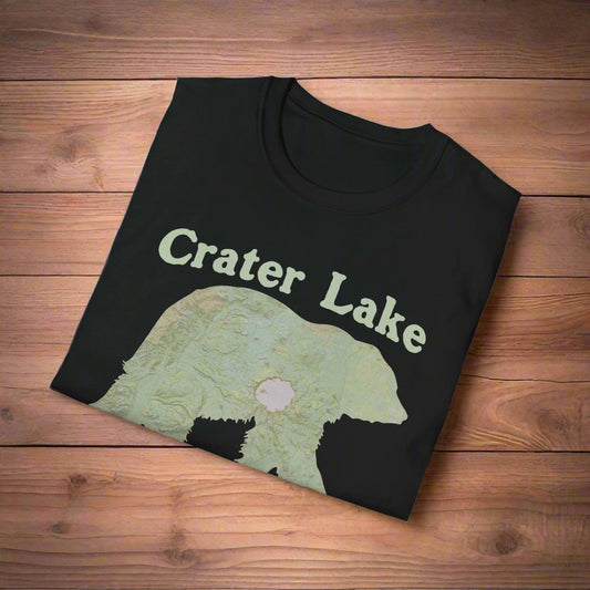 Crater Lake Topographic Bear Map National Park Unisex Fit Soft T-Shirt Printify