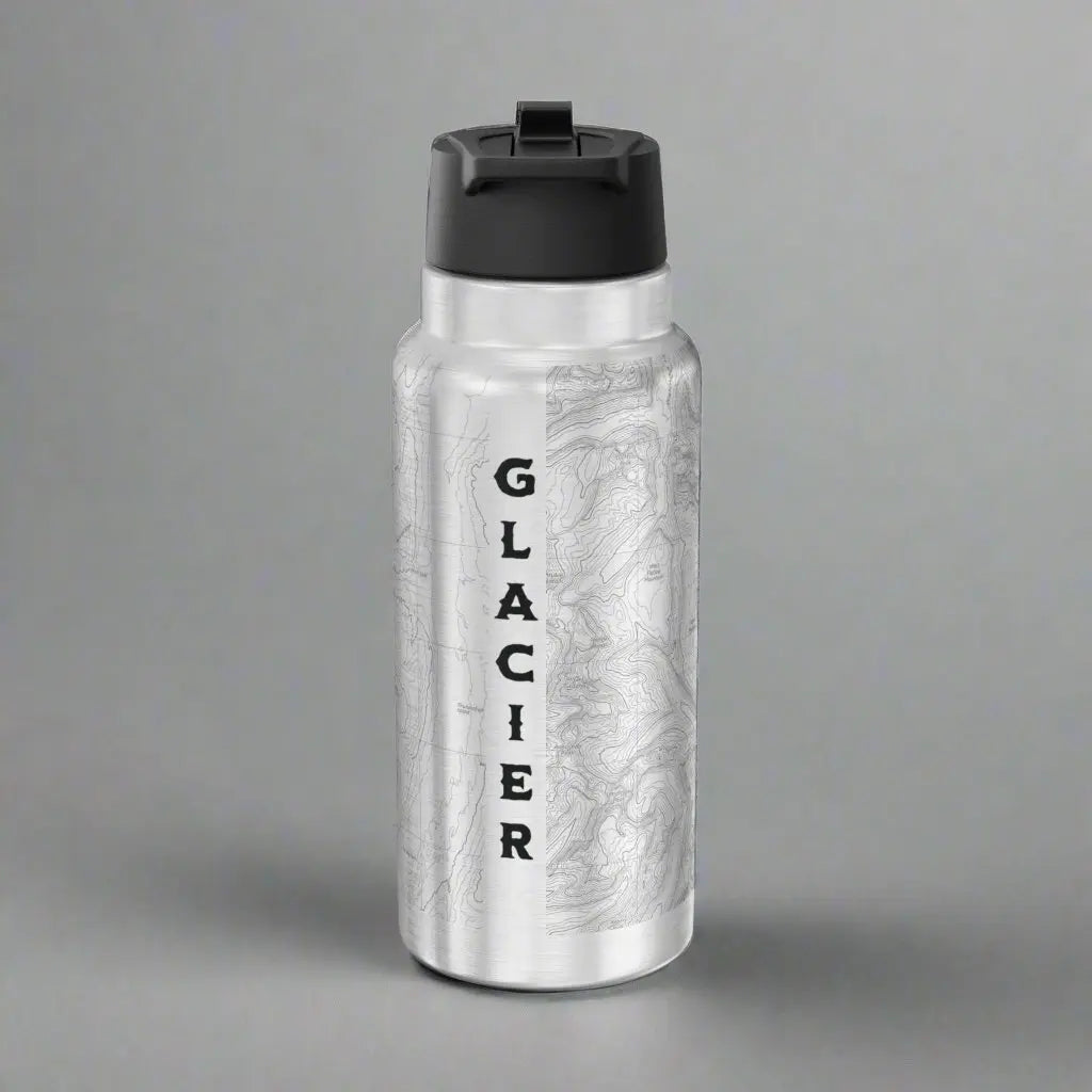Glacier National Park Topographic Insulated Water Bottle Tumbler 32oz CDT PNT Trails Mug Printify