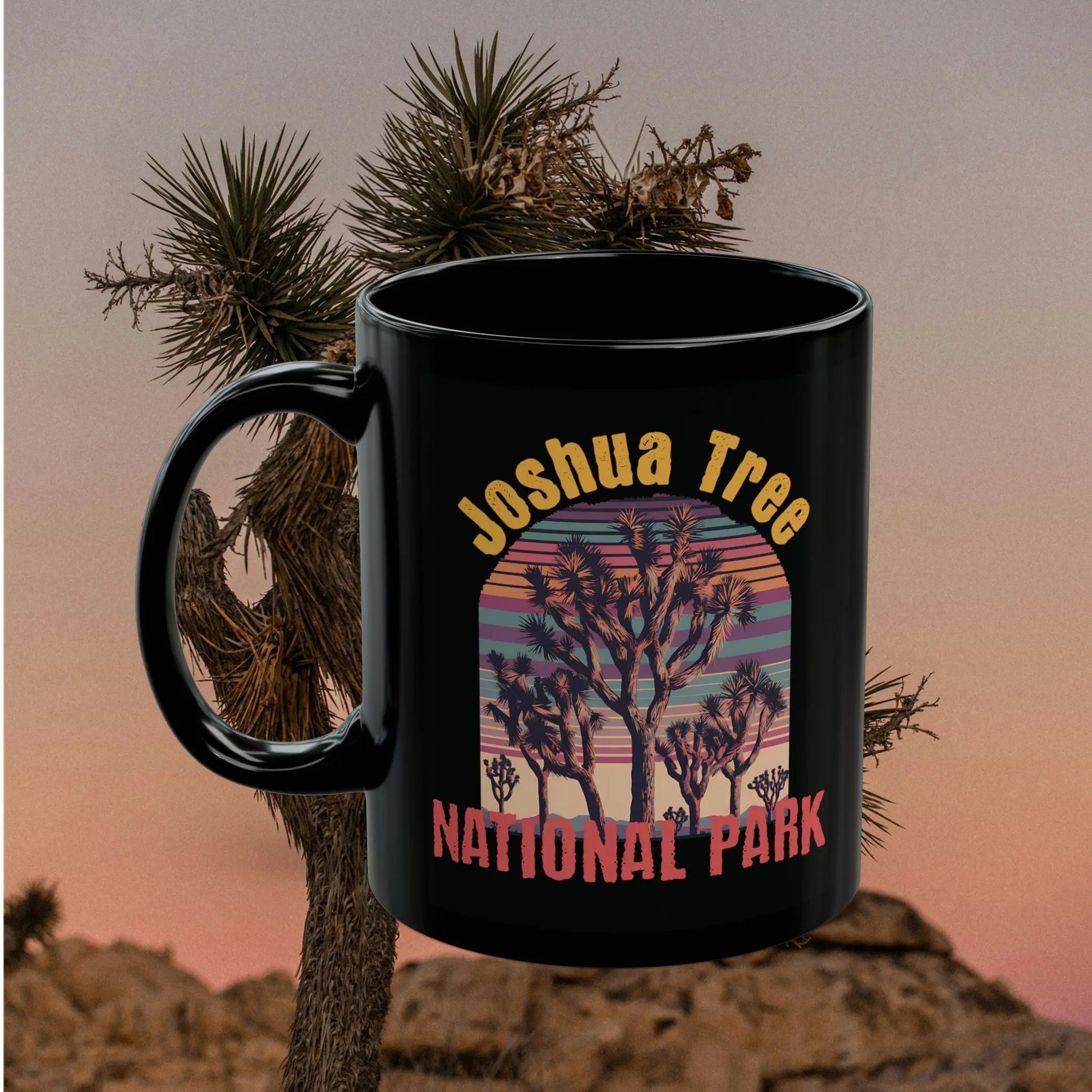 Joshua Tree National Park Retro Colorful Black Mug (11oz, 15oz) Coffee Tea Cup - Park Service Apparel