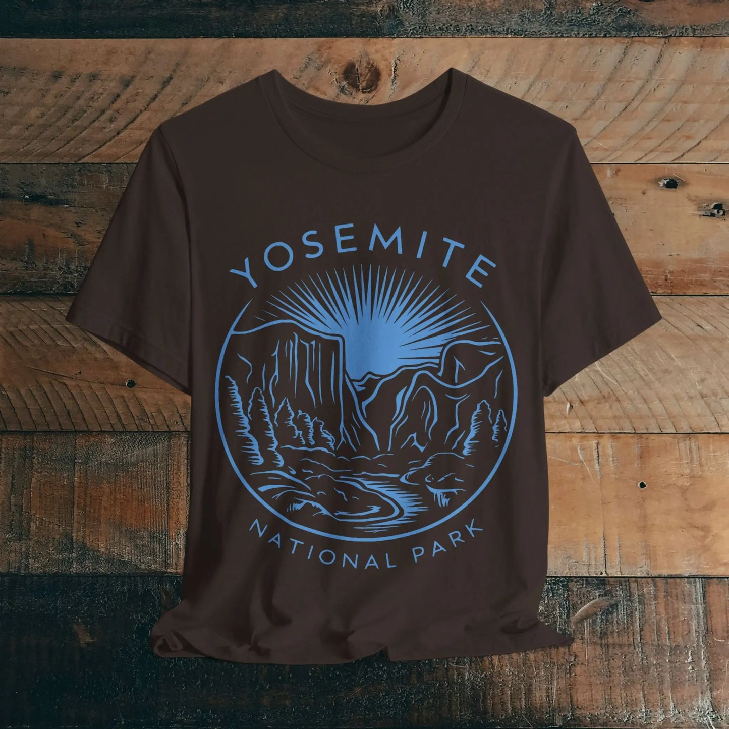 Yosemite National Park Unisex Fit Soft T-Shirt Blue Valley Line Art - Park Service Apparel
