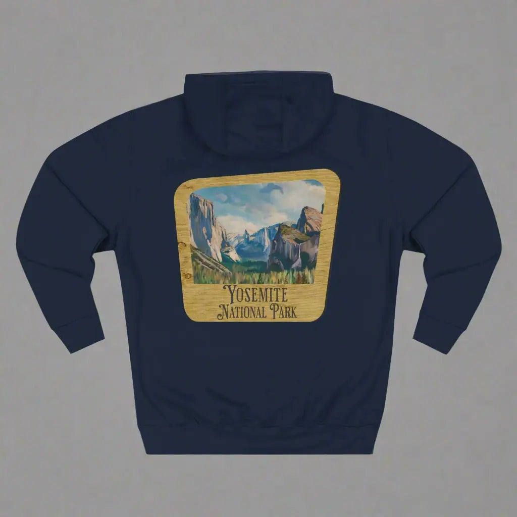 Yosemite National Park Fleece Hoodie Scenic Valley Art Wooden Mountain Sign - Park Service Apparel