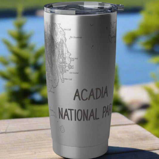 Acadia National Park Topographic Tumbler 20oz  Spill Resistant Lid Coastal Maine - Park Service Apparel