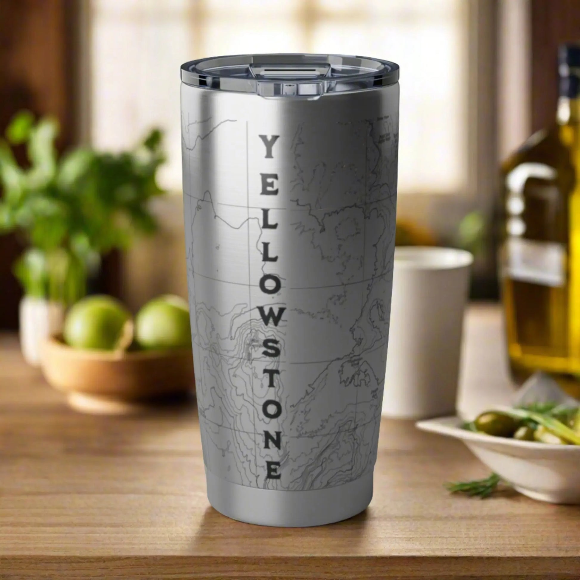 Yellowstone National Park Topographic Tumbler 20oz Real USGS Map Old Faithful Double Walled Spill Resistant Lid - Park Service Apparel