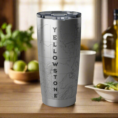 Yellowstone National Park Topographic Tumbler 20oz Real USGS Map Old Faithful Double Walled Spill Resistant Lid - Park Service Apparel