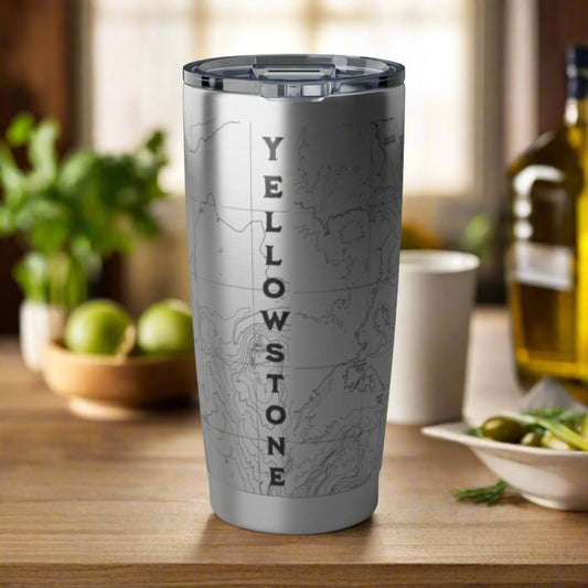 Yellowstone National Park Topographic Tumbler 20oz Real USGS Map Old Faithful Double Walled Spill Resistant Lid - Park Service Apparel