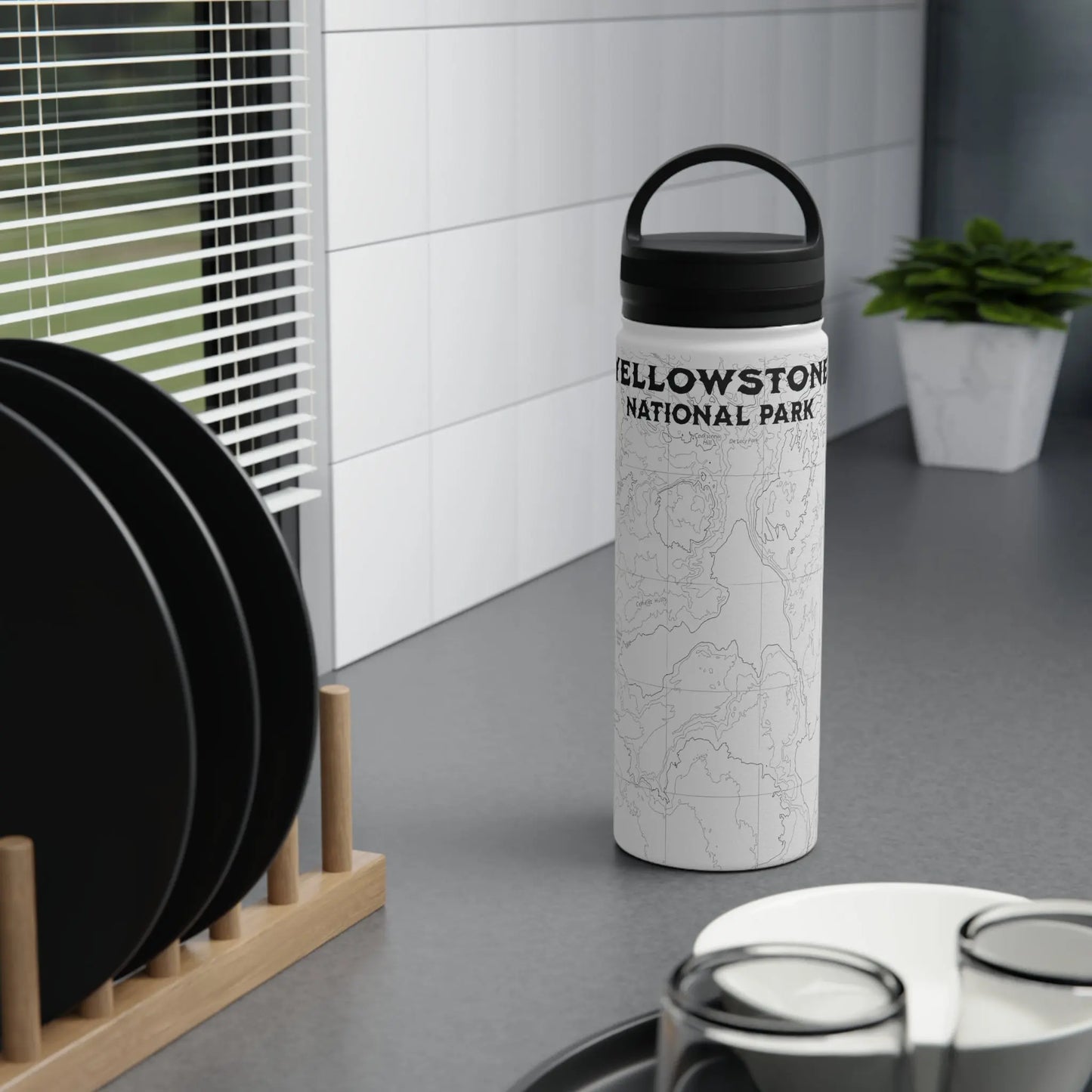 Yellowstone National Park Topographic Stainless Steel Water Bottle (3 Lid Options, 3 sizes) - Park Service Apparel