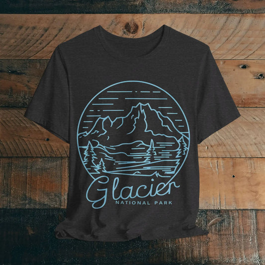 Glacier National Park Unisex Fit Soft T-Shirt Big Snow Blue Line Art - Park Service Apparel