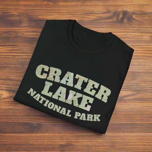 Crater Lake Topographic Map National Park Unisex Fit Soft T-Shirt Printify