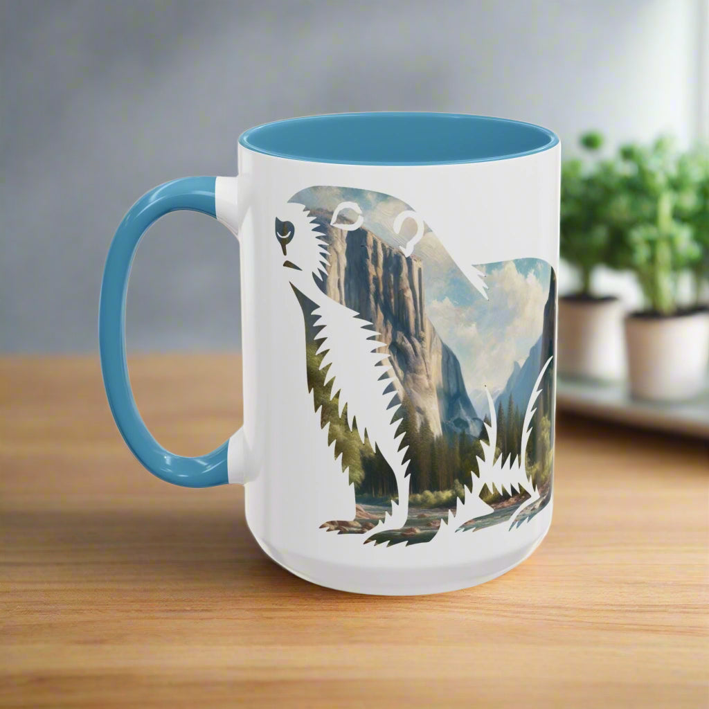 Yosemite National Park Colored Coffee Mug 11oz 15oz Colorful Mountain Cup Light Blue, Navy, Black, Pink, Red Printify
