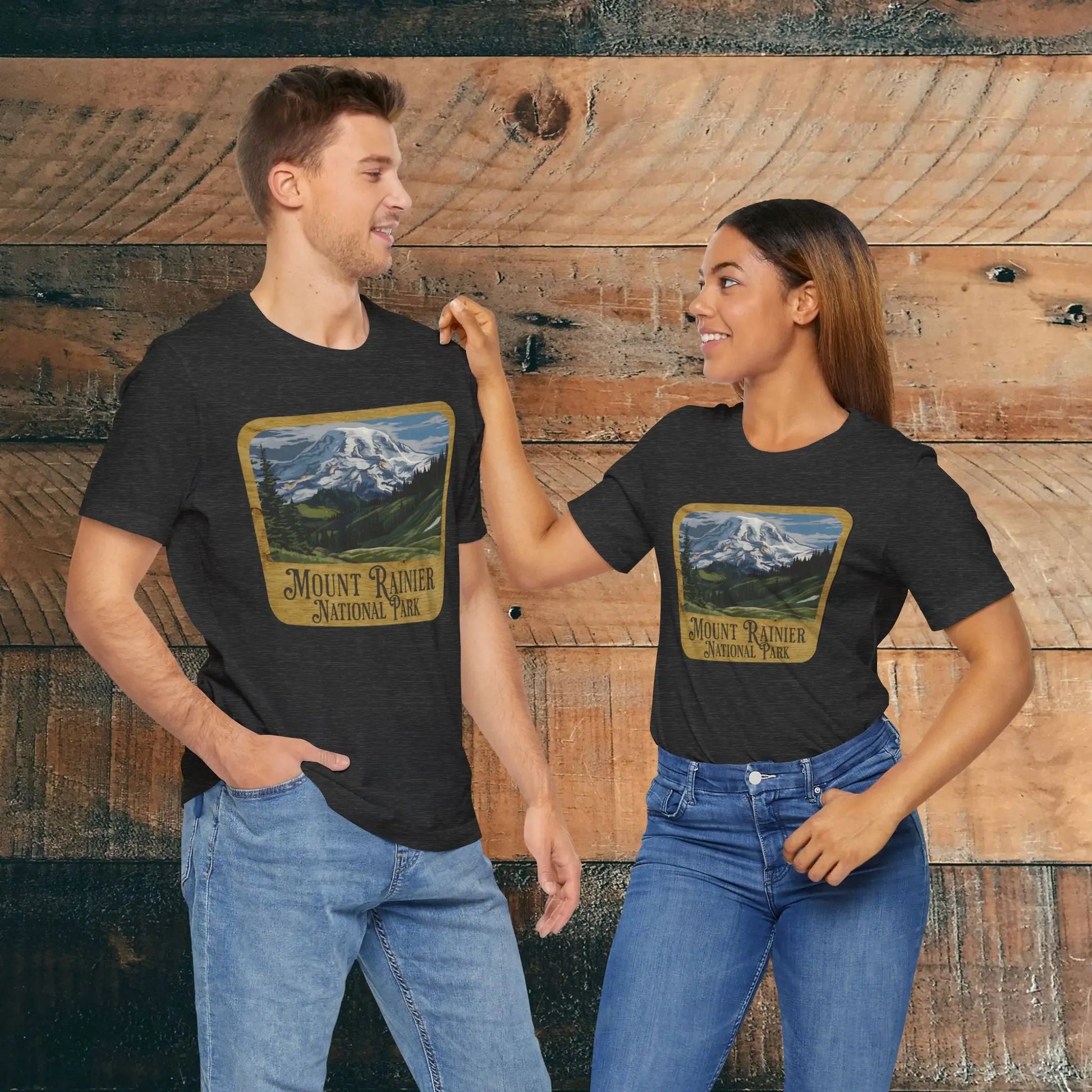 Mount Rainier National Park Unisex Fit Short Sleeve T-Shirt Wood Sign - Park Service Apparel
