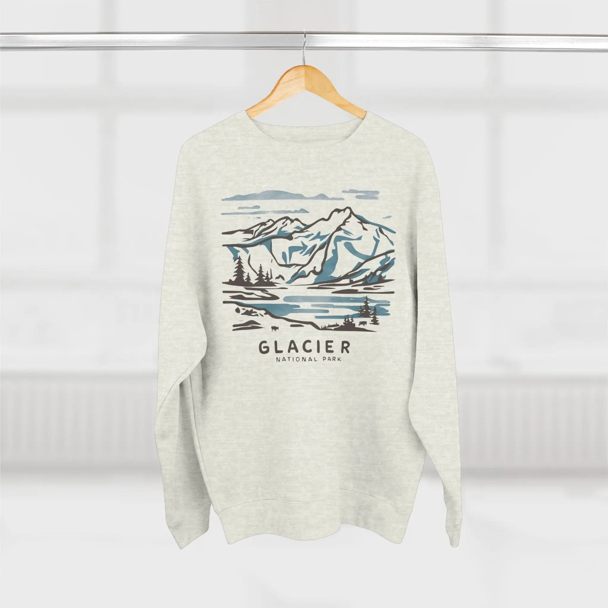 Glacier National Park Unisex Fit Crewneck Sweatshirt Water Color Line Art - Park Service Apparel