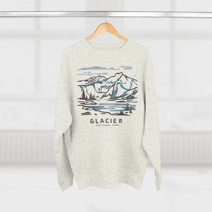 Glacier National Park Unisex Fit Crewneck Sweatshirt Water Color Line Art - Park Service Apparel