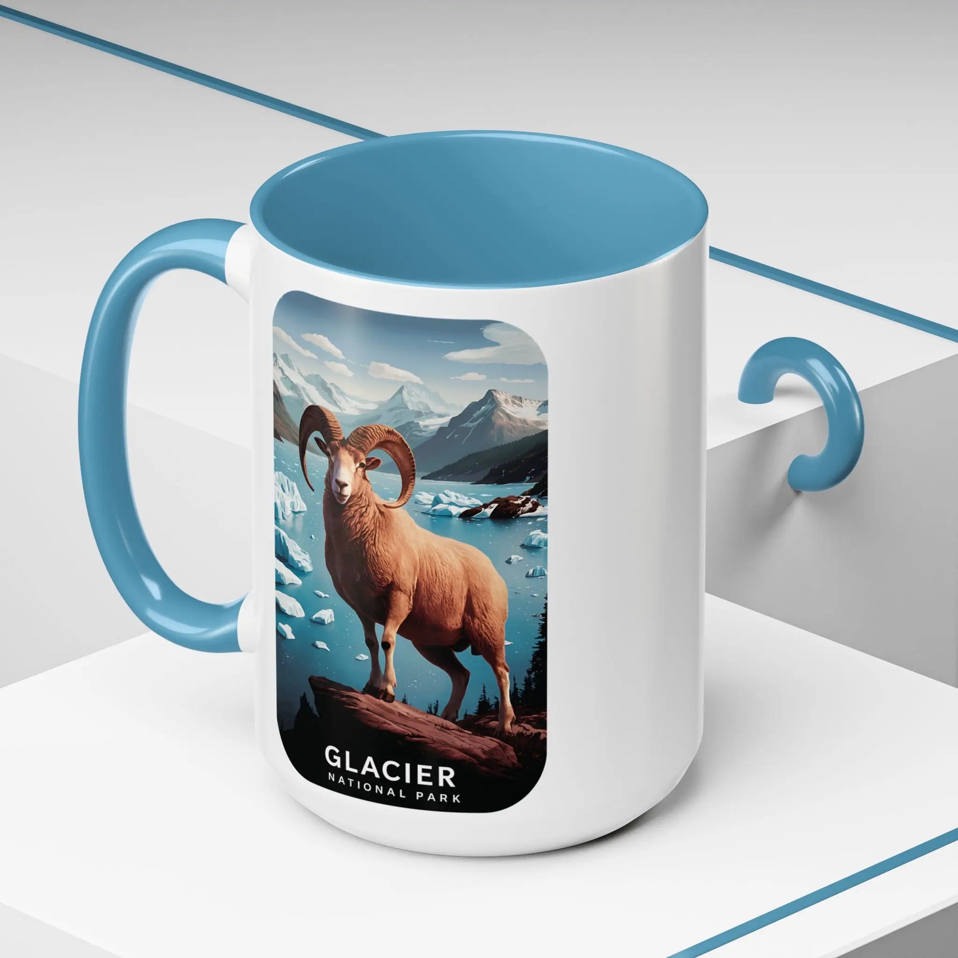 Glacier National Park Big Horned Sheep Scenic Coffee Mug 11oz 15oz Blue Black Pink Red - Park Service Apparel