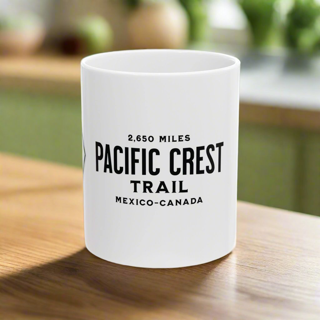 Pacific Crest Trail Classic Trail Marker Coffee Mug 11oz, 15oz Blue Black Pink Red Navy Mexico To Canada Map Printify