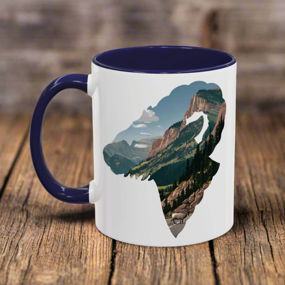 Glacier National Park Big Horned Sheep Colored Coffee Mug 11oz 15oz Cup Going To The Sun Road Printify